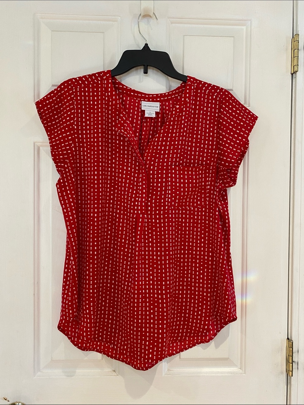 Liz Claiborne Red Dot-Print Split-Neck Cap Sleeve Blouse